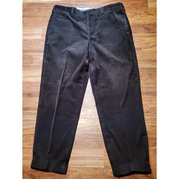 LL Bean Men's Corduroy Pants Brown Size 38‎ Flat Front Cuffed - Picture 1 of 6